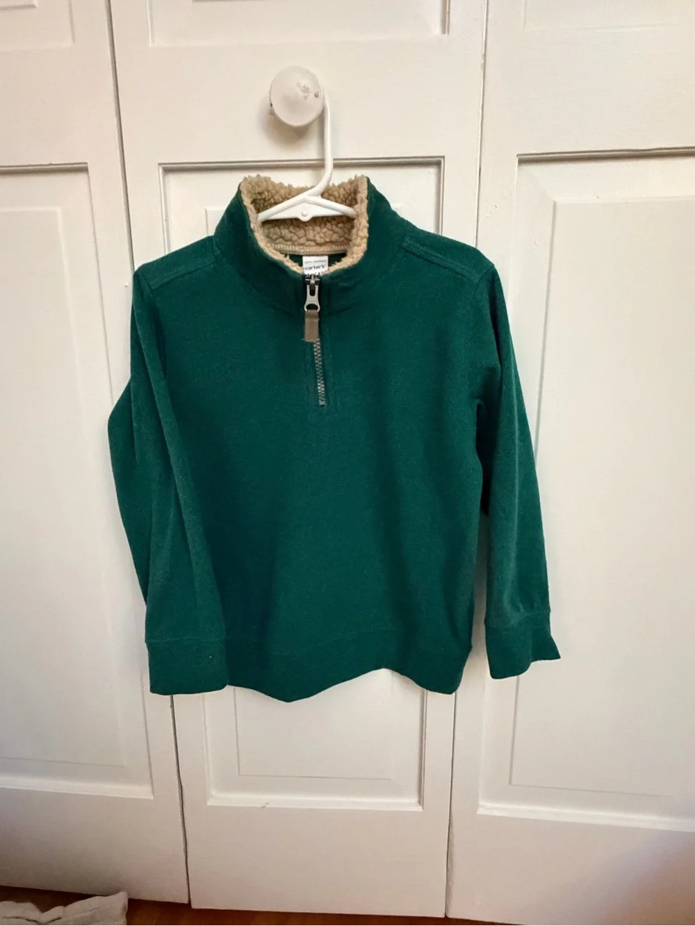 Carter's Teal Green Quarter-Zip Sweater with Cream Sherpa Collar